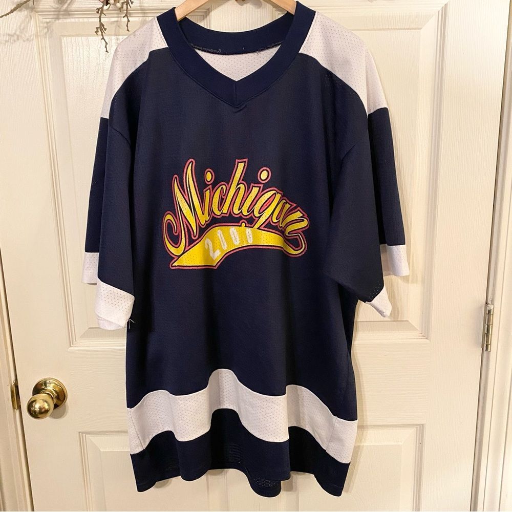 Vintage Wolverine Navy and White Michigan Jersey 2000